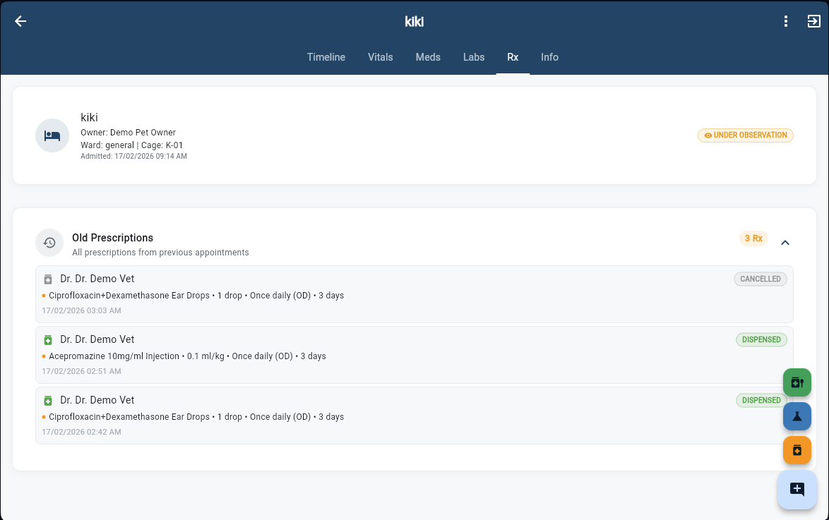 Prescription history with dispensing status